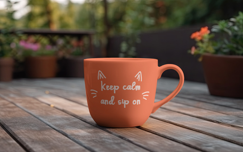 Niedliche Teetasse in einem Hausgarten