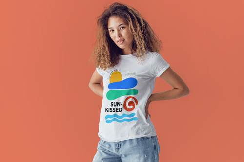 Woman Wearing a T-Shirt Half View