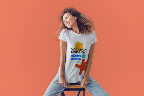 Woman Wearing a T-Shirt With Jeans