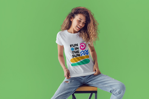 Woman Showing off Her T-shirt