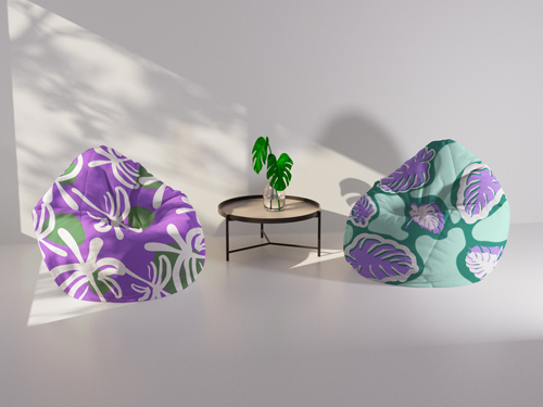 Deux poufs dans un décor minimaliste