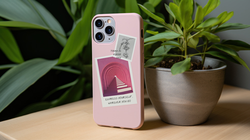 Smartphone apoiado em planta