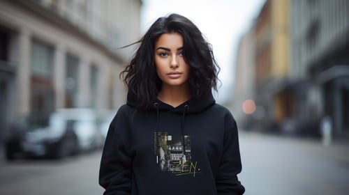 Woman Wearing a Varsity Hoodie