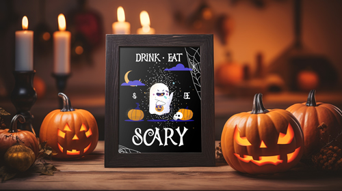Moldura Rodeada por Decorações de Halloween