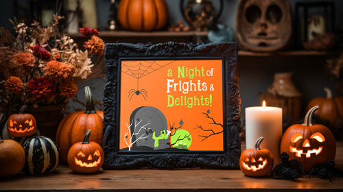 Moldura Vintage com Decorações de Halloween