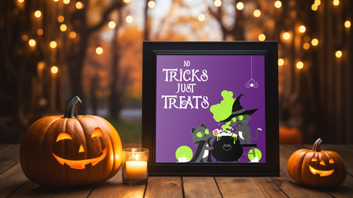 Moldura Iluminada com Velas em um Pátio de Halloween