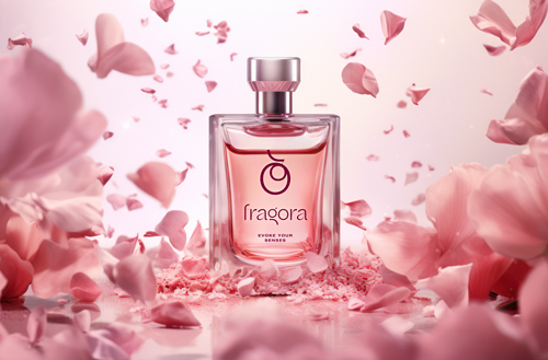 Flacon de parfum avec fleurs