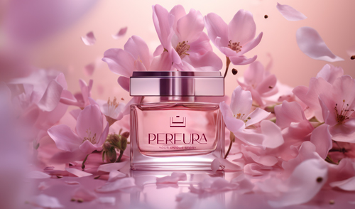 Bouteille de parfum avec pétales de fleurs