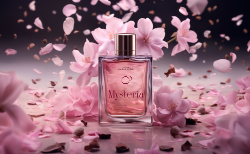 Flacon de parfum avec des fleurs en fleurs