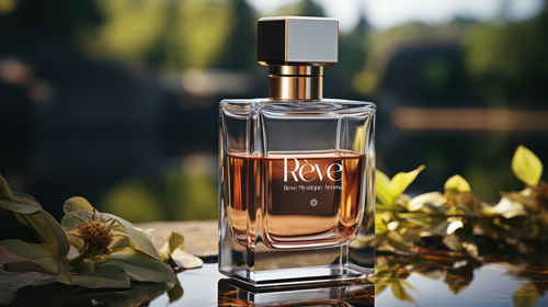 زجاجة عطر مع زهور الربيع