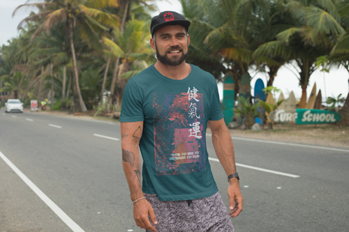 Homem com uma Camiseta Meia Vista