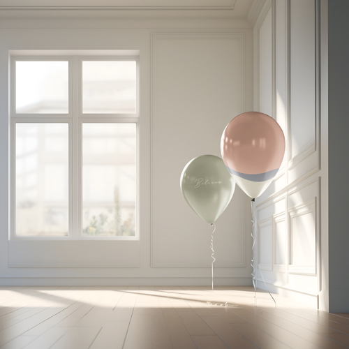 Dos globos en un entorno minimalista