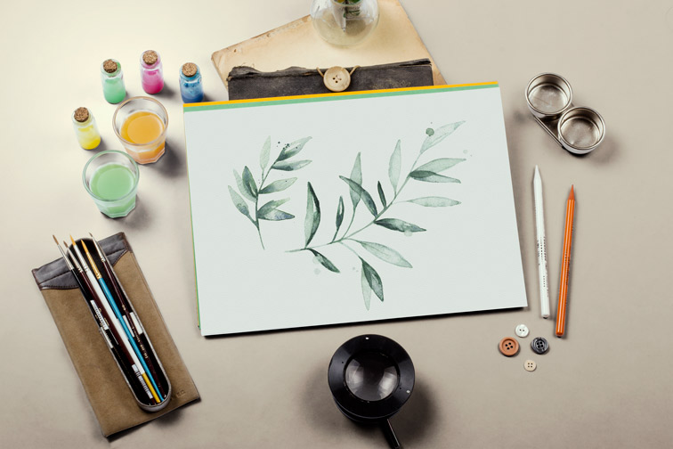 Espace de travail artistique avec outils de dessin