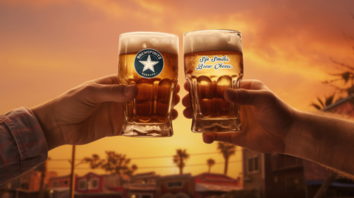 Verres à bière trinquant au coucher du soleil