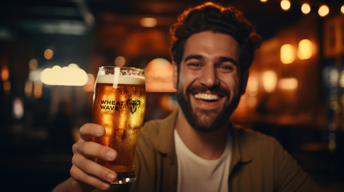 Homem Sorrindo com um Copo de Cerveja