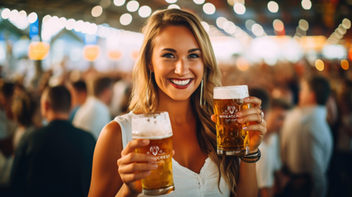 Mulher Segurando Copos de Cerveja