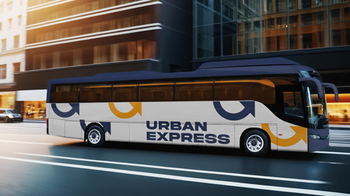 Bus près d'un immeuble moderne