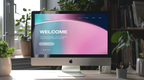 iMac на офисном столе,вид спереди