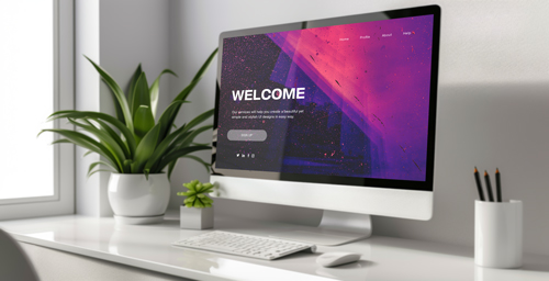 iMac и офисные принадлежности, вид справа