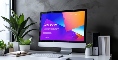 iMac с устройствами ввода и растениями рядом