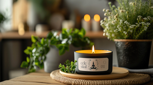 Keramikkerze mit verschiedenen Pflanzentöpfen