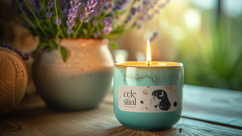 Keramik-Kerzenglas mit Lavendel in einer Vase