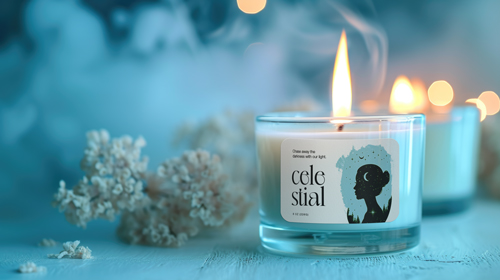 Glaskerze neben Trockenblumenschmuck