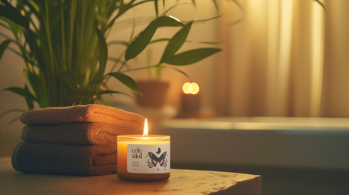 Duftkerze Glas auf Spa Interieur Hintergrund