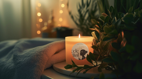 Duftkerzenglas vor schattiger Kulisse