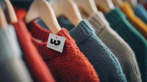Etiqueta em um Suéter Pendurado Vista em Close-Up