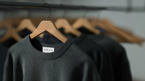 Etiqueta no Decote de um Suéter em um Cabide