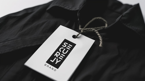 Etiqueta Pendurada em uma Camisa Preta Vista Ampliada