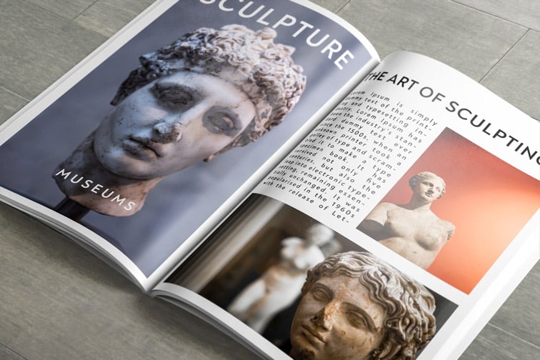 縁のない開いている雑誌のモックアップ