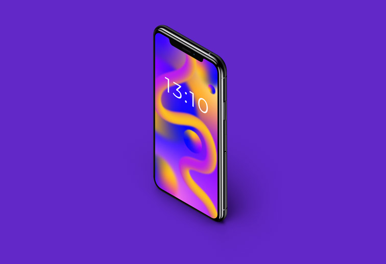 Ansicht von oben auf vertikales iPhone von links