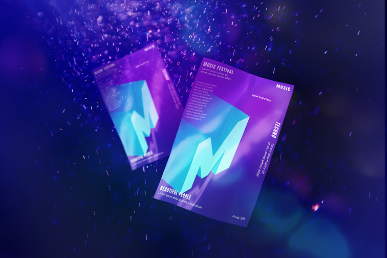 Flyers on a Purple Particle Background
