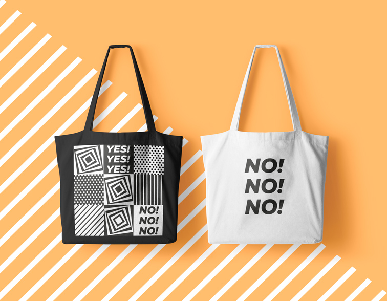 Bolsas sobre un fondo amarillo
