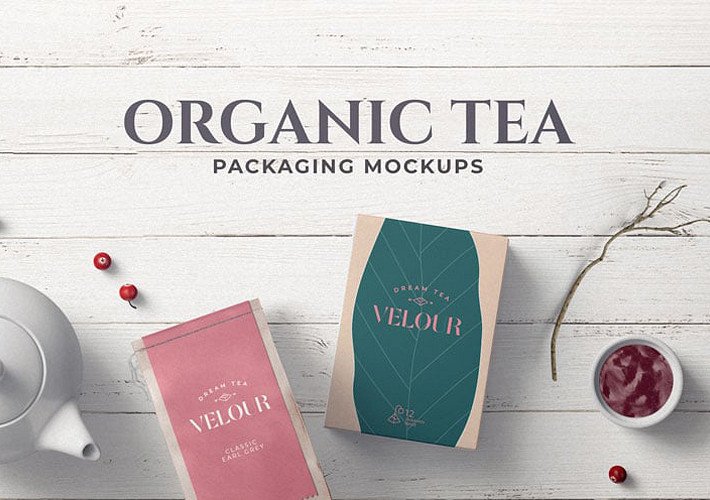 Mockups de Embalagens de Chá Orgânico