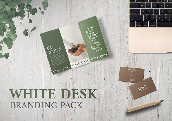 Weißer Schreibtisch Branding Paket