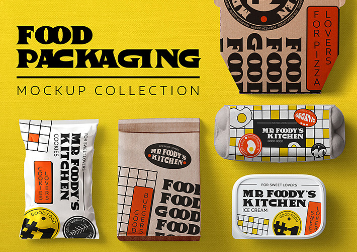 Coleção de Mockups de Embalagens de Comida
