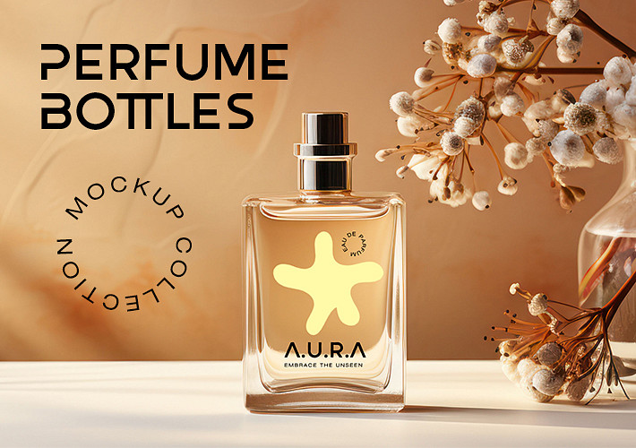 Colección de mockups de frascos de perfume
