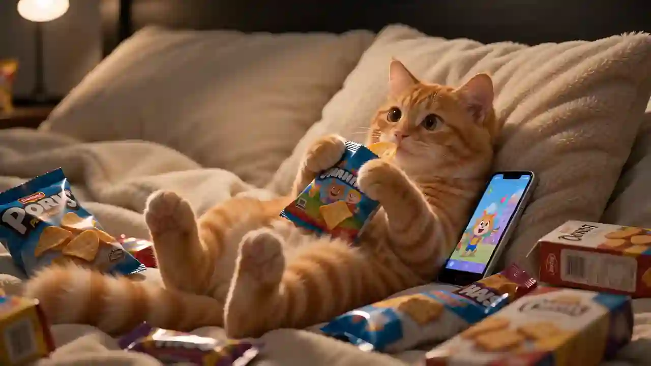 Gato comiendo snacks