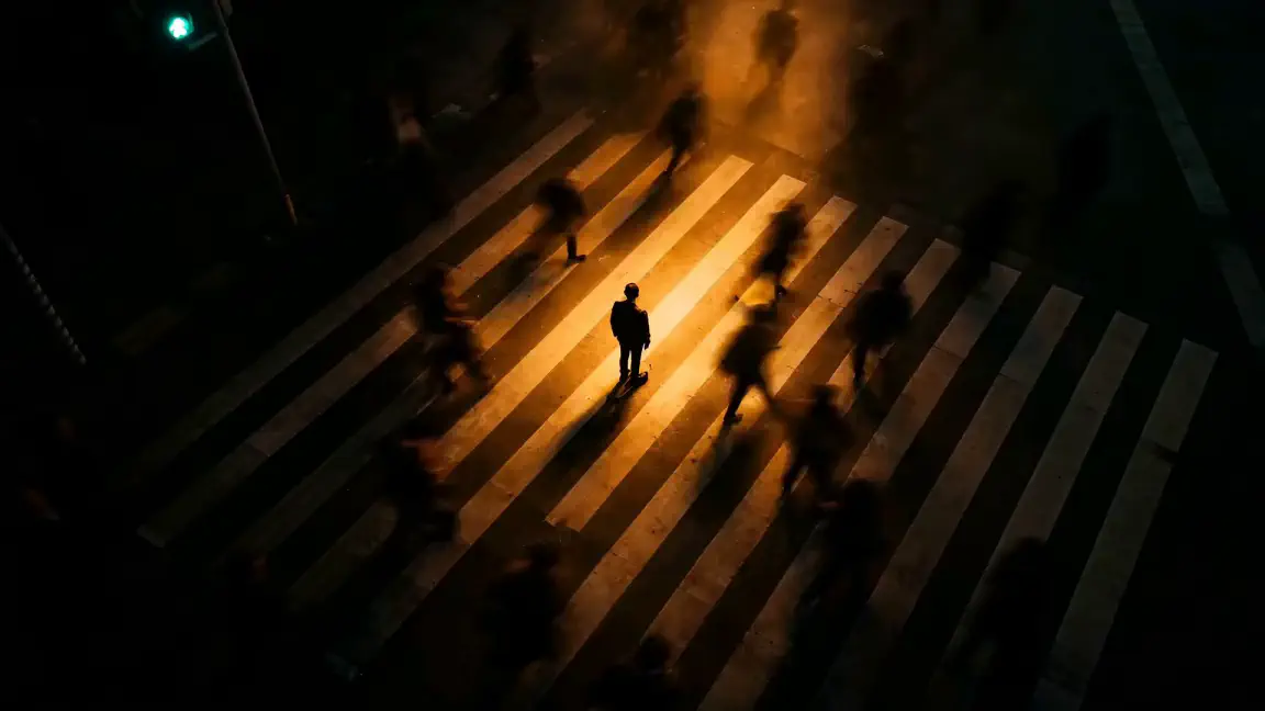 Night crosswalk crowd