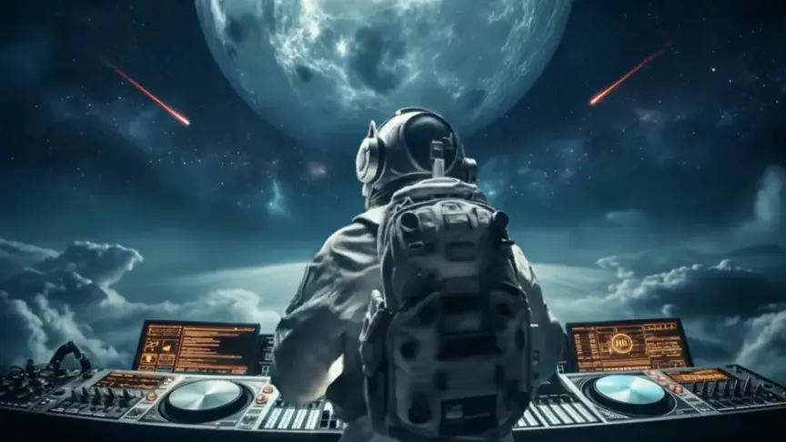 Astronaut DJ under the moon