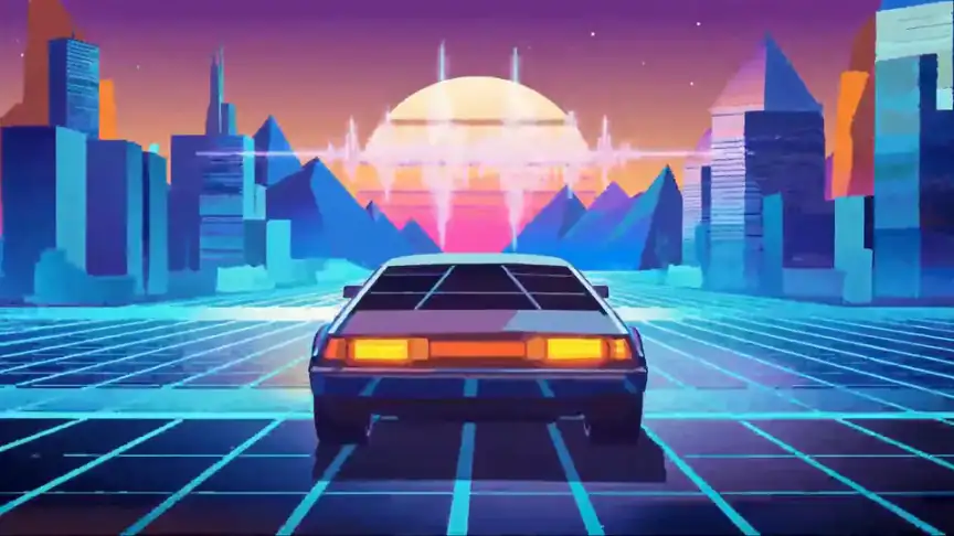 Neon synthwave car