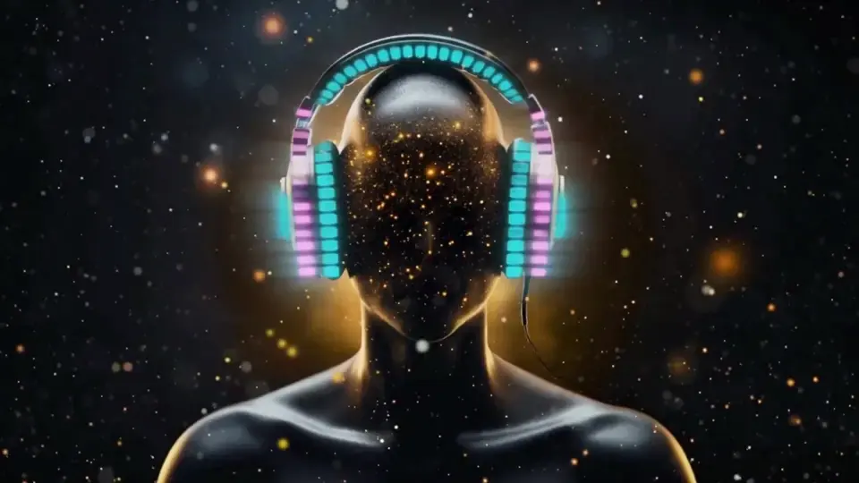 Headphone silhouette among stars