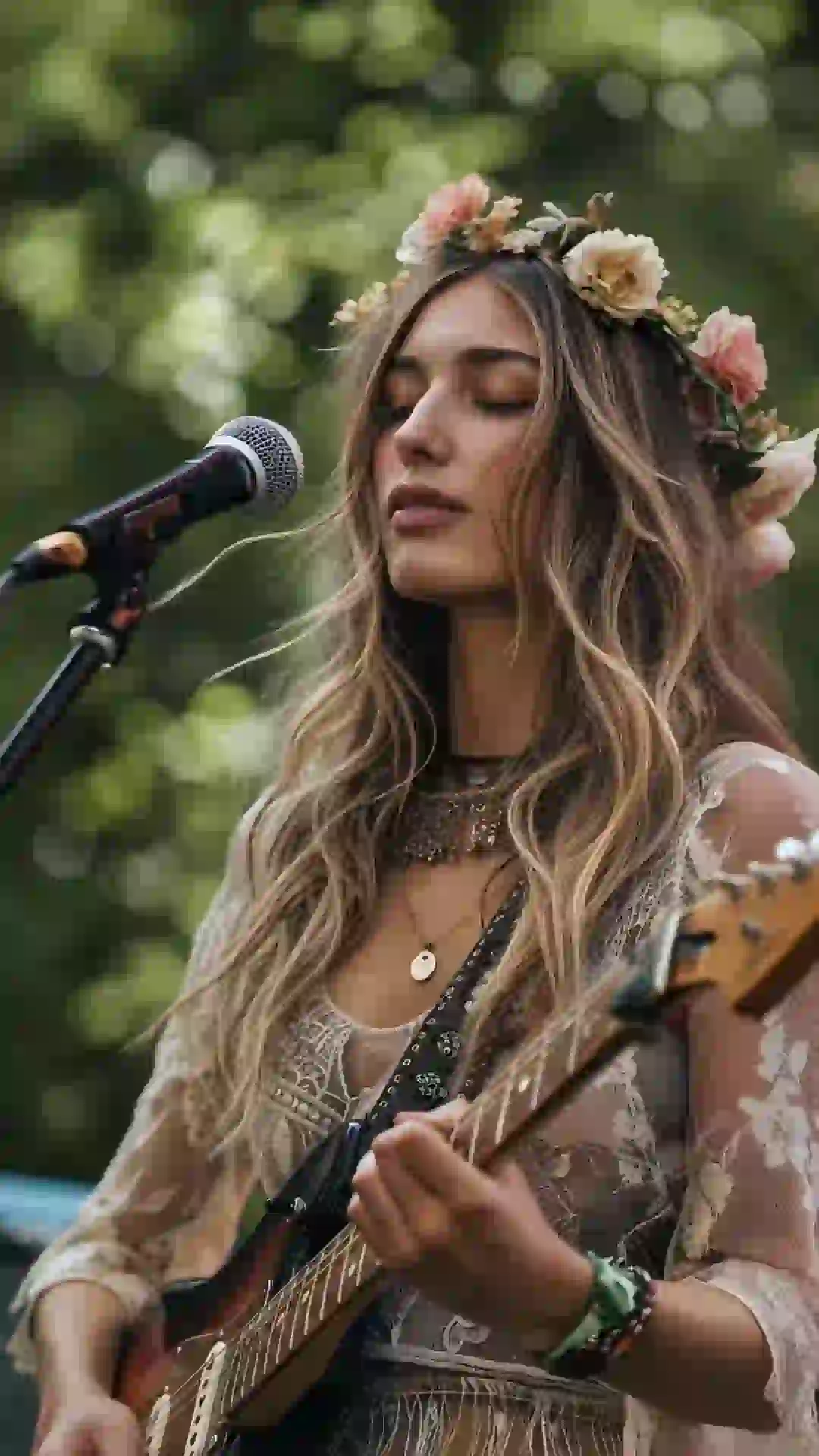 Folk singer in flower crown