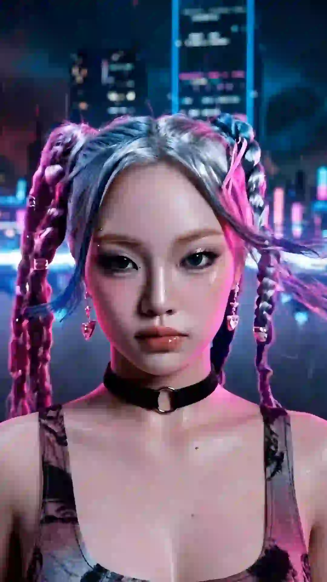 Cyberpunk singer with braids