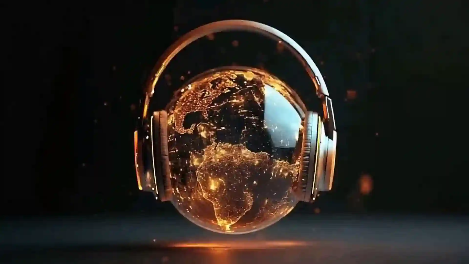 Glowing globe in headphones