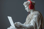 Marble bust with headphones