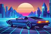 Neon synthwave car